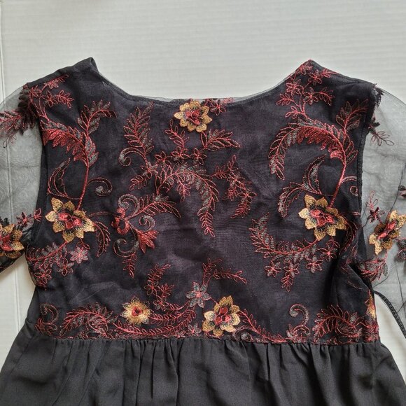 Elena Baldi blouse lacy goth fairy shirt sheer sleeves back floral embroidery - Picture 13 of 13